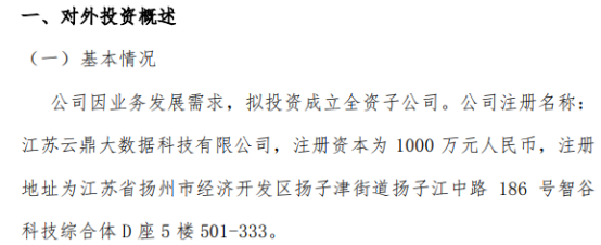 鼎集智能投資千萬成立江蘇云鼎大數據科技，布局第一類增值電信業務